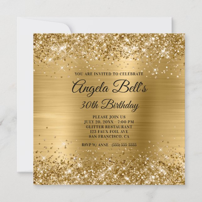 Convites Aniversário de 30 Anos Glamouroso Dourado Brilhant (Frente)