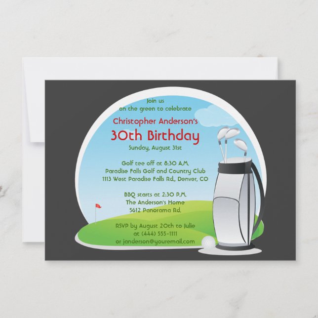 Convites Aniversário de 30 anos Golfing do saco e dos (Frente)