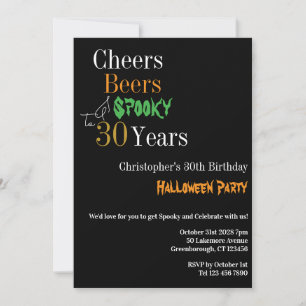 Convites aniversário de 30 anos Halloween Cheers Beers Spoo