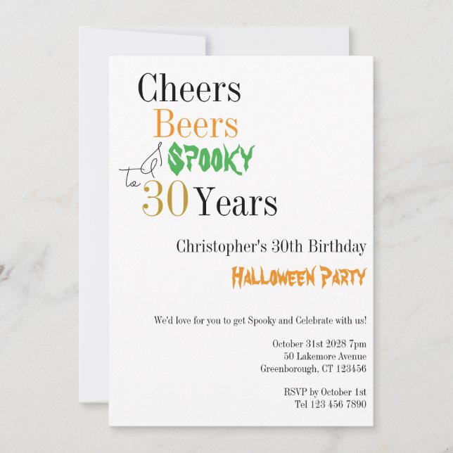 Convites aniversário de 30 anos Halloween Cheers Spooky Par (Frente)