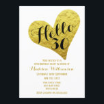 Convites aniversário de 30 anos Hello 30 Black and Faux Dou<br><div class="desc">Design de coração negro e Dourado azul. Este é um modelo pronto para você adicionar seus detalhes de festa a. Se você quiser alterar a cor de fundo da fonte,  clique em personalizar mais no final do modelo.</div>