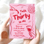 Convites Aniversário de 30 anos ilustrada com cor vermelha<br><div class="desc">Retro Vermelho Cor-de-Rosa Vintage Convite Ilustrado aniversário de 30 anos</div>