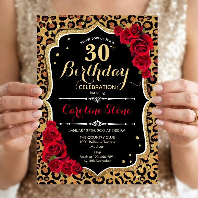 Convites Aniversário de 30 anos - Impressão de leopardo com (Criador carregado)