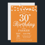 Convites aniversário de 30 anos Invitation Orange<br><div class="desc">aniversário de 30 anos com luzes de cordas. Fundo Laranja. Homens ou Mulheres Aniversário. 13 15 16º 18º 20 21rua 30 40º 50º 60º 80 de 70 100º,  qualquer idade. Para mais personalização,  clique no botão "Personalizar" e use nossa ferramenta de design para modificar este modelo.</div>