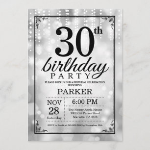 Convites aniversário de 30 anos Invitation Silver Glitter
