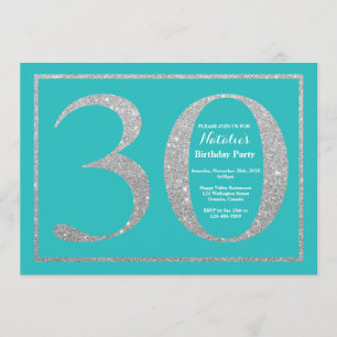Convites aniversário de 30 anos Invitation Teal and Silver 