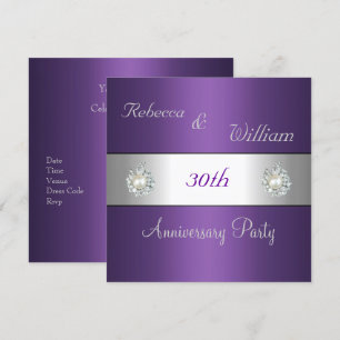 Convites Aniversário de 30 anos Jóia Elegante Roxo e Pérola