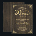 Convites aniversário de 30 anos - Madeira russa Dourada<br><div class="desc">Convite para aniversário de 30 anos. Design de colheita rústica elegante com padrão de madeira marrom escura e ouro falso. Apresenta a fonte do script. Até 30 anos! Pode ser personalizado em qualquer idade! Envie-me uma mensagem se precisar de mais personalização.</div>