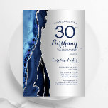 Convites Aniversário de 30 anos Marinho Azul Agregado<br><div class="desc">convite de festas aniversário de 30 anos azul marinho e agate prateado. Elegante design moderno com cor azul-real de água agate marble geode fundo, faux glitter prata e script de tipografia. Trendy convida o cartão perfeito para uma comemoração de dia das mulheres na moda. Impressos convites Zazzle ou modelo de...</div>