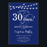 Convites aniversário de 30 anos - Marinho azul branco<br><div class="desc">aniversário de 30 anos Convite Simples marinho azul e design branco com luzes de cordas de fada e fonte de script. Até 30 anos! Pode ser personalizado em qualquer idade! Envie-me uma mensagem se precisar de mais personalização.</div>