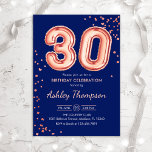 Convites aniversário de 30 anos - Marinho dos Balões Dourad<br><div class="desc">convite de festas aniversário de 30 anos. Design elegante em ouro brilhante rosa e azul marinho. A placa de convite apresenta rosa dourado número 30 balões e fonte de script. Perfeito para uma comemoração de na moda. Envie-me uma mensagem se precisar de idade personalizada.</div>