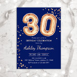 Convites aniversário de 30 anos - Marinho dos balões Dourad<br><div class="desc">convite de festas aniversário de 30 anos. Design elegante em ouro brilhante e azul marinho. O cartão de convite apresenta o número dourado 30 balões e a fonte do script. Perfeito para uma comemoração de na moda. Envie-me uma mensagem se precisar de idade personalizada.</div>