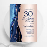 Convites aniversário de 30 anos Marinho Dourado Agate Azul<br><div class="desc">convite de festas marinho azul e rosa dourado aniversário de 30 anos. Elegante design moderno com cor azul-real de água agate marble geode background, faux glitter rosa gold e typografia script font. Trendy convida o cartão perfeito para uma comemoração de dia das mulheres na moda. Impressos convites Zazzle ou modelo...</div>