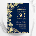 Convites aniversário de 30 anos marinho  Rosa Dourado Surpr<br><div class="desc">convite de festas marinho de aniversário de 30 anos surpresa floral de ouro azul . Design elegante com rosas, folha de ouro falsa e letra de script de tipografia. A Trendy convida o cartão perfeito para uma festa de na moda. Pode ser personalizado para qualquer idade. Impressos convites Zazzle ou...</div>