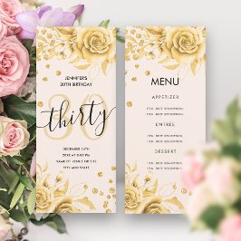 Convites aniversário de 30 anos Menu Dourado Brilhante