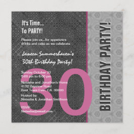 Convites aniversário de 30 anos Modern Cinza Prateada Rosa
