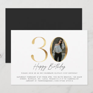 Convites aniversário de 30 anos Modern Dourada foto elegan