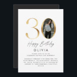 Convites aniversário de 30 anos Modern Dourada foto elegant<br><div class="desc">aniversário de 30 anos Moderno,  Dourada foto elegante,  na moda,  convidando design.</div>