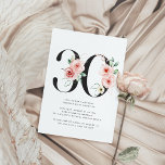 Convites aniversário de 30 anos Modern Floral Rosa Dourada<br><div class="desc">aniversário de 30 anos Modern Floral Rosa Dourado Greenery Convite com flores cor-de-água rosa e sotaques de ouro rosa com verde.</div>