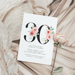 Convites aniversário de 30 anos Modern Floral Rosa Dourada