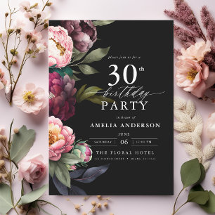 Convites aniversário de 30 anos Modern Moody Burgundy Blush