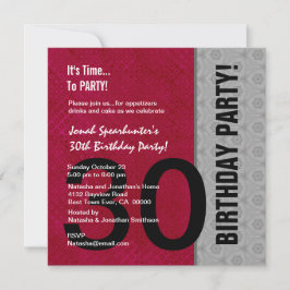 Convites aniversário de 30 anos Modern Red Silver Black W14