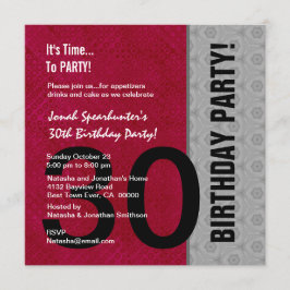 Convites aniversário de 30 anos Modern Red Silver Black W14