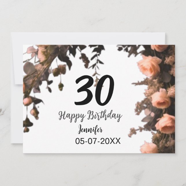 Convites Aniversário de 30 anos moderna de flor da rosa ros (Frente)