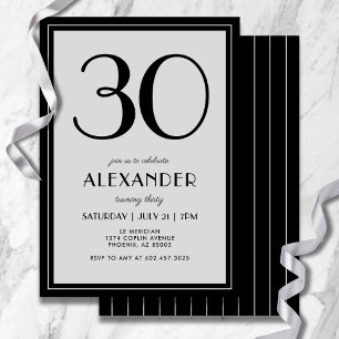 Convites Aniversário de 30 anos Moderno Minimalista Masculi