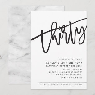Convites ANIVERSÁRIO DE 30 ANOS MODERNO SCRIPT branco preto
