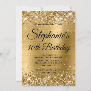 Convites Aniversário de 30 anos Monograma Dourado com bril