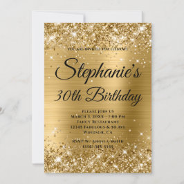 Convites Aniversário de 30 anos Monograma Dourado com brilh