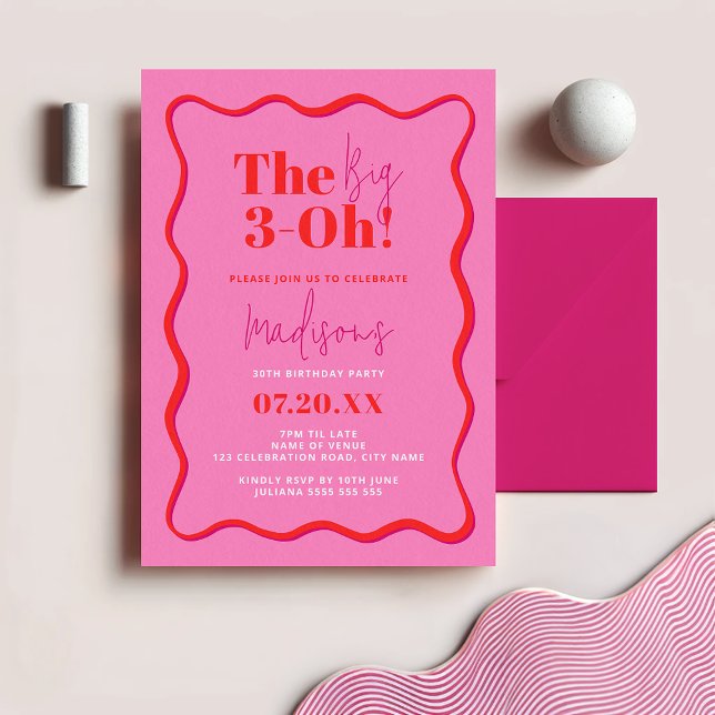 Convites aniversário de 30 anos na grande borda ondulada de (Criador carregado)