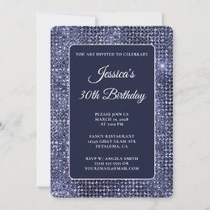 Convites Aniversário de 30 anos Navy Disco Glitter