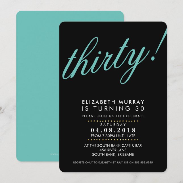 Convites Aniversário de 30 anos NEGRITO script INVITE casa  (Frente/Verso)
