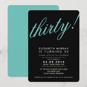 Convites Aniversário de 30 anos NEGRITO script INVITE casa 