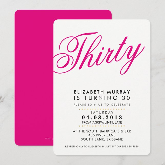 Convites Aniversário de 30 anos NEGRITO script INVITE preto (Frente/Verso)
