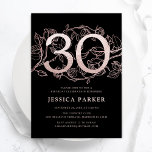 Convites Aniversário de 30 anos negro Dourado Elegante<br><div class="desc">Convite de festas rosa de ouro negro aniversário de 30 anos elegante. Design feminina moderna personalizável, com sotaques botânicos rosas e ouro falso-brilhante-rosa. Simples cartão de convite floral perfeito para uma comemoração de um na moda. Personalize com seus próprios detalhes. Impressos convites Zazzle ou modelo de impressão digital instantânea para...</div>