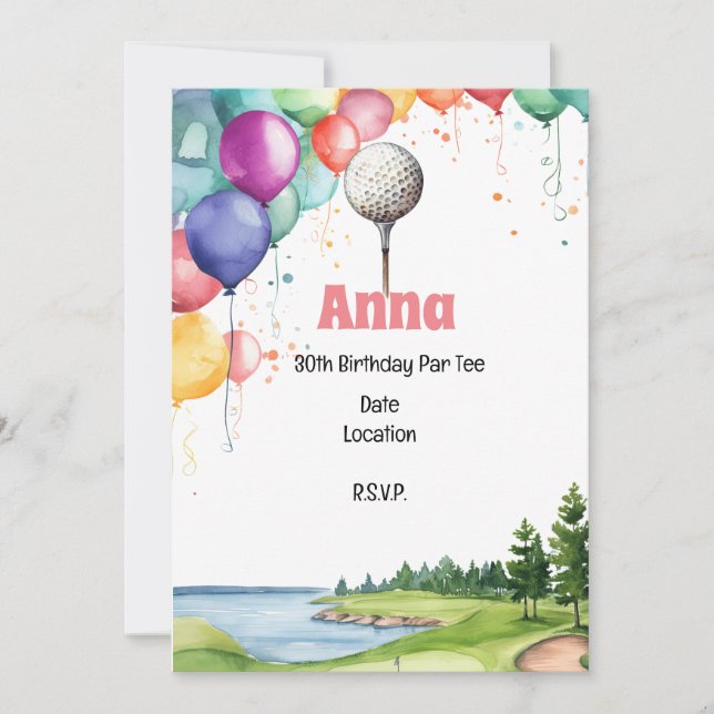 Convites Aniversário de 30 anos Par de Golfe com Balão (Frente)
