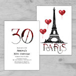 Convites aniversário de 30 anos Paris, Torre Eiffel, Balões<br><div class="desc">Um belo, ousado e moderno modelo de 30 anos com um design da Torre Eiffel com uma palavra gótica vermelha e cinza "Paris" e balões de coração vermelhos flutuantes. Este modelo pode ser atualizado facilmente com todos os detalhes de sua parte. Se você precisar de assistência com sua personalização ou...</div>