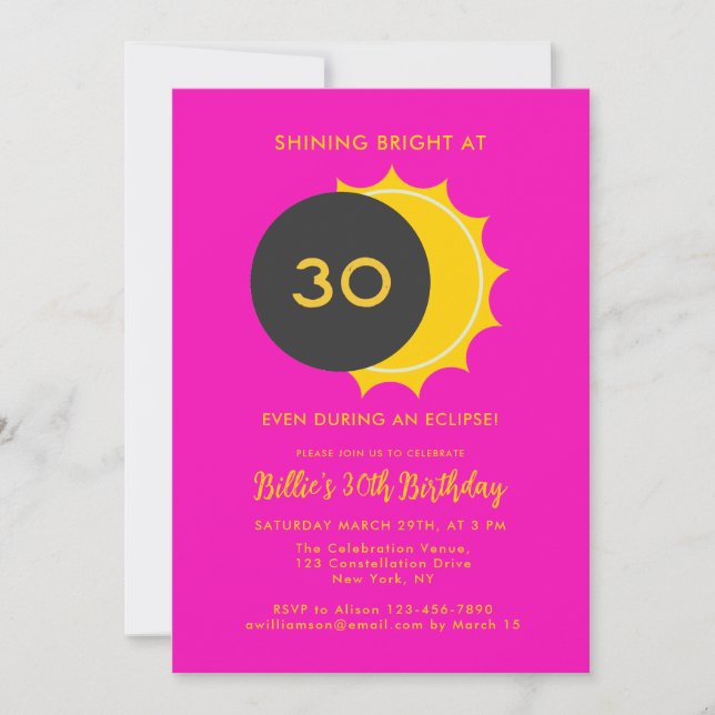 Convites aniversário de 30 anos | Partido Eclipse Solar Par (Frente)