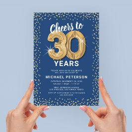 Convites aniversário de 30 anos Party Blue Dourado