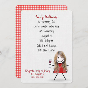 Convites aniversário de 30 anos Party Girl with Wine