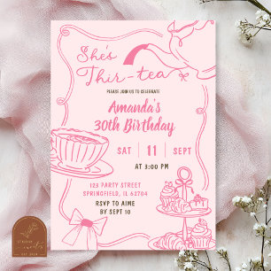 Convites Aniversário de 30 anos Pink Hand Drawn Thir-Tea