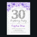 Convites aniversário de 30 anos - Prata branca - Roxo<br><div class="desc">design Elegante Convite de festas aniversário de 30 anos em prata brilhante falso,  roxo e branco. Na moda floral com diamantes e rosas. Perfeito para uma comemoração de vidro. Envie-me uma mensagem se precisar de mais personalização.</div>