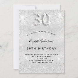 Convites aniversário de 30 anos prata glamourosa