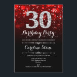 Convites aniversário de 30 anos - Prata Negra Vermelha<br><div class="desc">Convite para aniversário de 30 anos. Elegante design branco preto vermelho com prata brilhante. Aniversário adulto. Apresenta diamantes e fontes de script. Convidado para homens ou mulheres no dia. Perfeito para uma festa de aniversário na moda. Envie-me uma mensagem se precisar de mais personalização.</div>