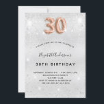 Convites aniversário de 30 anos prata rosa dourada glamouro<br><div class="desc">Um convite moderno,  na moda e glamouroso para um aniversário de 30 anos. Um fundo com aparência de prata falsa,  decorado com poeira brilhante. Personalize e adicione o seu nome e detalhes da festa. O número 30 é gravado com uma fonte do estilo do balão rosa dourado,  script.</div>