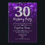 Convites aniversário de 30 anos - Prata roxa<br><div class="desc">Convite para aniversário de 30 anos. Elegante design branco roxo com prata brilhante. Aniversário adulto. Apresenta diamantes e fontes de script. Convidado para homens ou mulheres no dia. Perfeito para uma festa de aniversário na moda. Envie-me uma mensagem se precisar de mais personalização.</div>