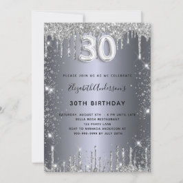 Convites aniversário de 30 anos prateado brilho